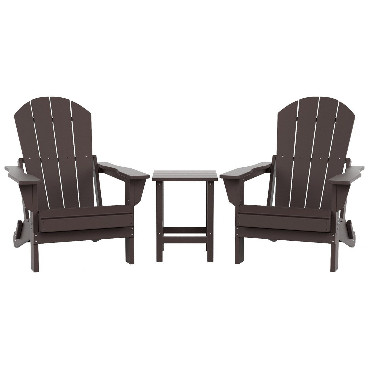 Sedie Adirondack pieghevoli per esterni e patio Polytrends Laguna HDPE, adatte a tutte le stagioni, con tavolino laterale (set da 3 pezzi)