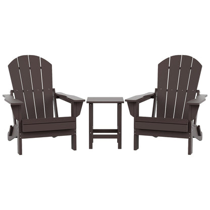 Sedie Adirondack pieghevoli per esterni e patio Polytrends Laguna HDPE, adatte a tutte le stagioni, con tavolino laterale (set da 3 pezzi)