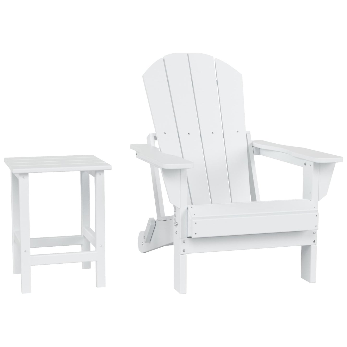 Sedia Adirondack pieghevole per esterni e patio Polytrends Laguna HDPE, adatta a tutte le stagioni, con tavolino laterale (set da 2 pezzi)
