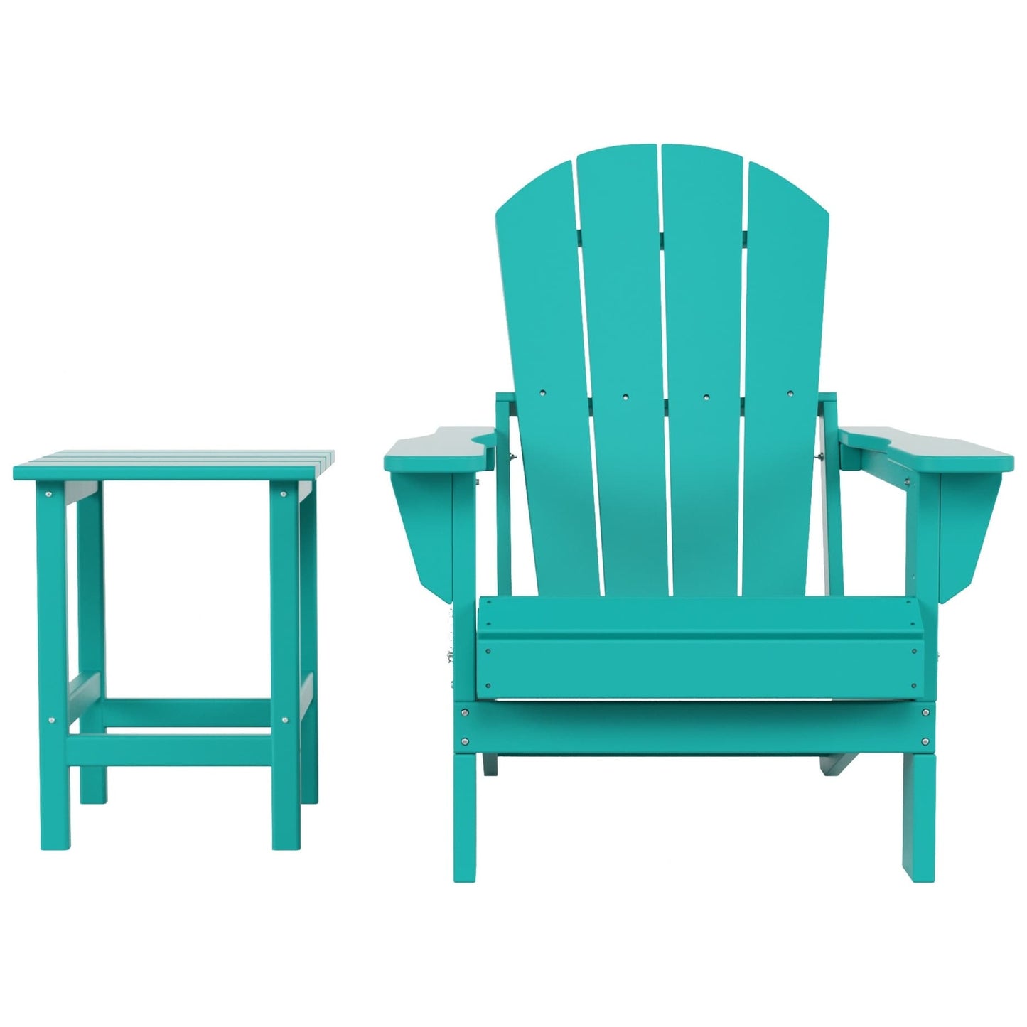 Sedia Adirondack pieghevole per esterni e patio Polytrends Laguna HDPE, adatta a tutte le stagioni, con tavolino laterale (set da 2 pezzi)