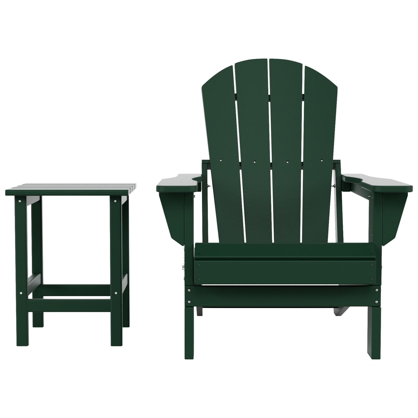 Sedia Adirondack pieghevole per esterni e patio Polytrends Laguna HDPE, adatta a tutte le stagioni, con tavolino laterale (set da 2 pezzi)