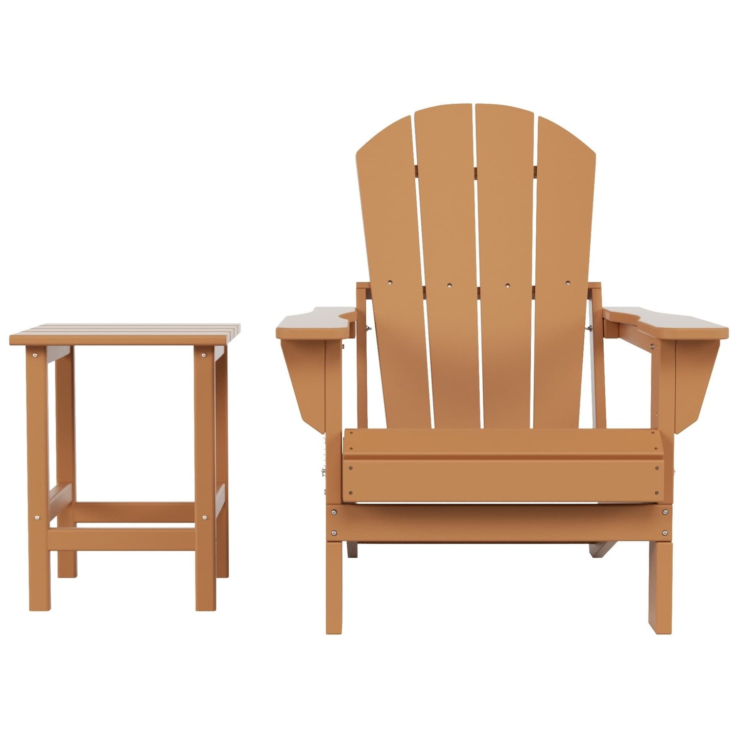 Sedia Adirondack pieghevole per esterni e patio Polytrends Laguna HDPE, adatta a tutte le stagioni, con tavolino laterale (set da 2 pezzi)