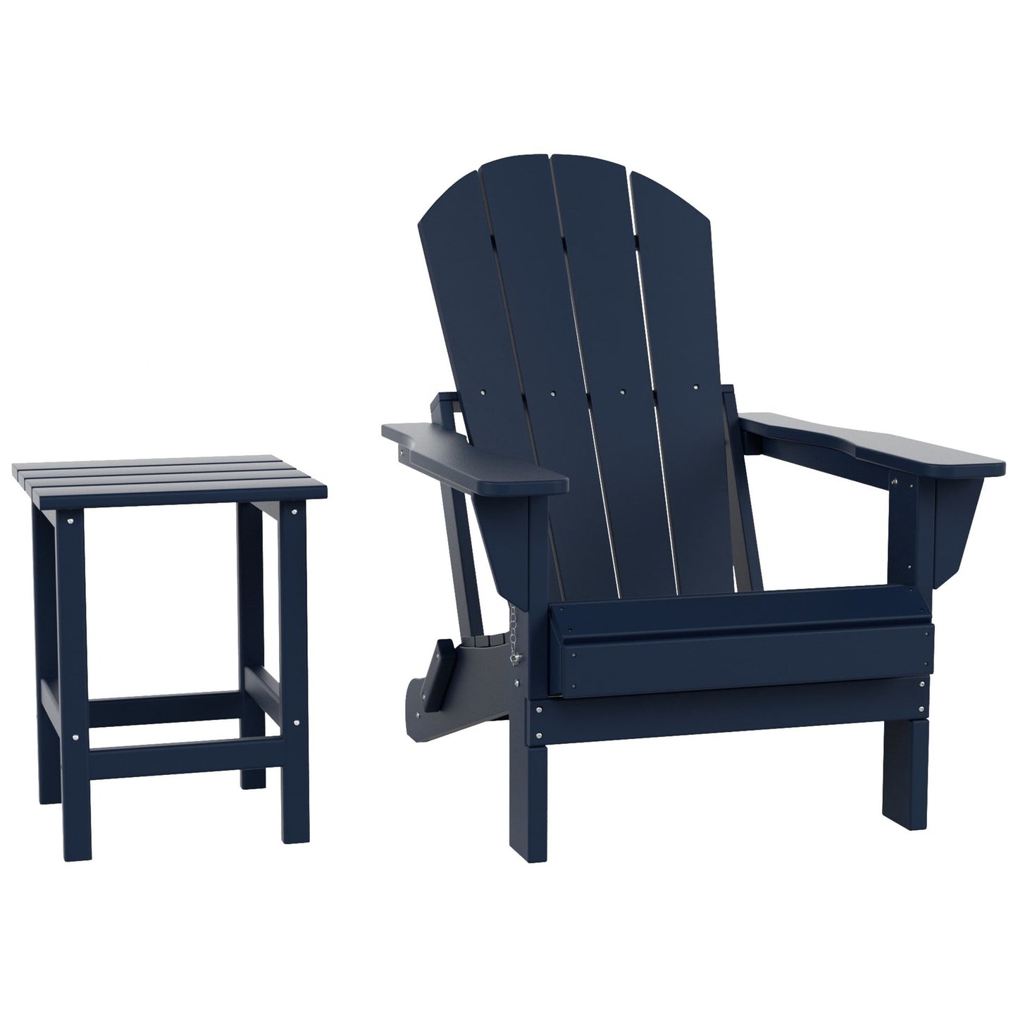 Sedia Adirondack pieghevole per esterni e patio Polytrends Laguna HDPE, adatta a tutte le stagioni, con tavolino laterale (set da 2 pezzi)