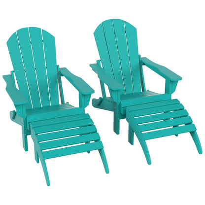 Sedie Adirondack pieghevoli per esterni e patio Polytrends Laguna in HDPE, adatte a tutte le stagioni, con pouf (set da 5 pezzi)