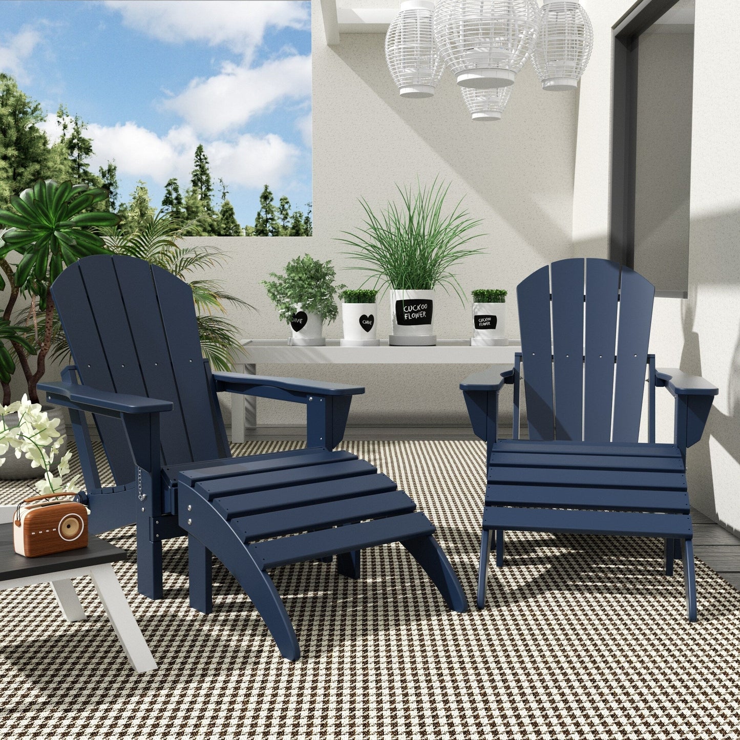 Sedie Adirondack pieghevoli per esterni e patio Polytrends Laguna in HDPE, adatte a tutte le stagioni, con pouf (set da 5 pezzi)