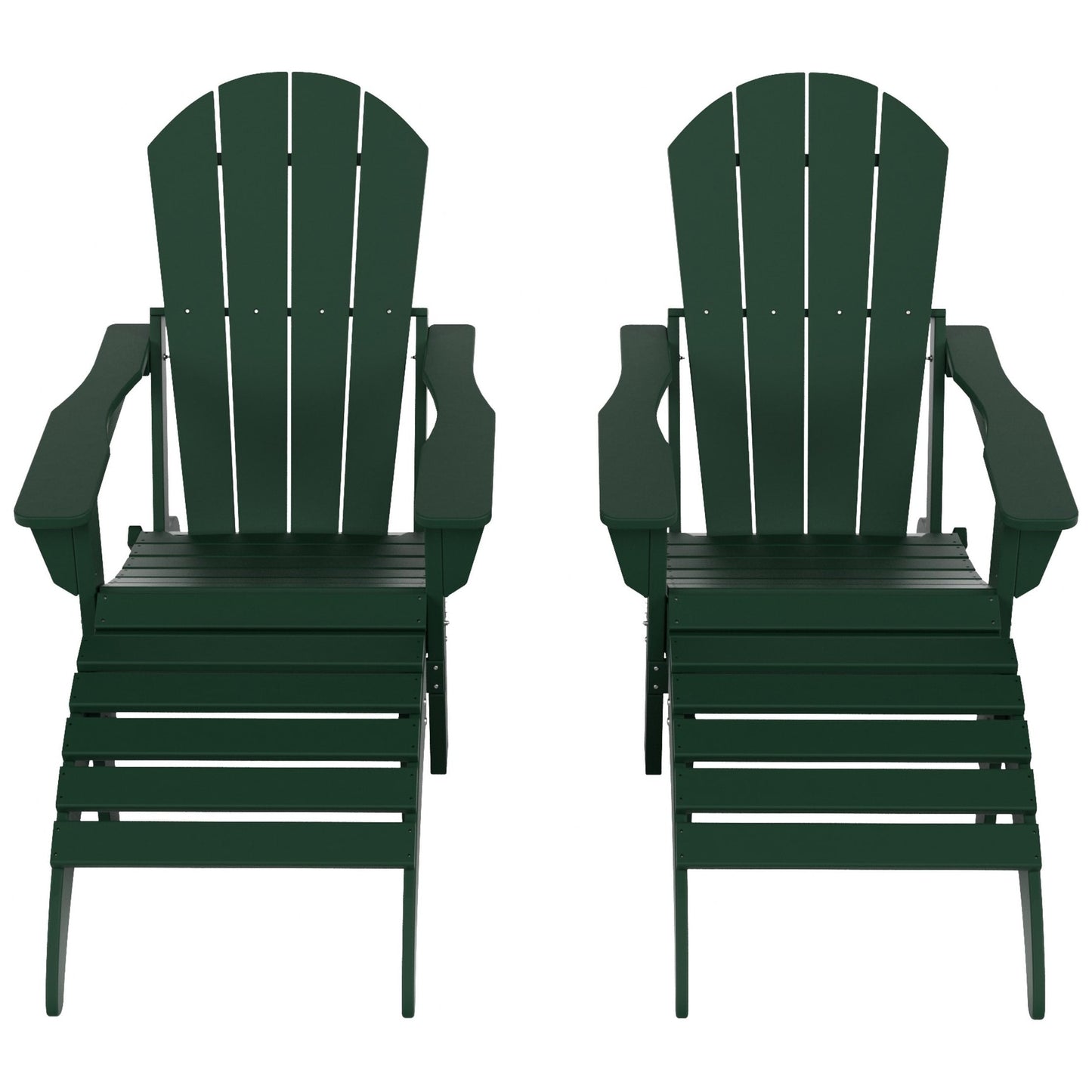 Sedie Adirondack pieghevoli per esterni e patio Polytrends Laguna in HDPE, adatte a tutte le stagioni, con pouf (set da 5 pezzi)