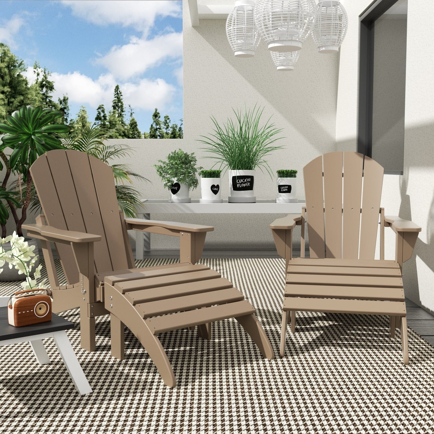 Sedie Adirondack pieghevoli per esterni e patio Polytrends Laguna in HDPE, adatte a tutte le stagioni, con pouf (set da 5 pezzi)