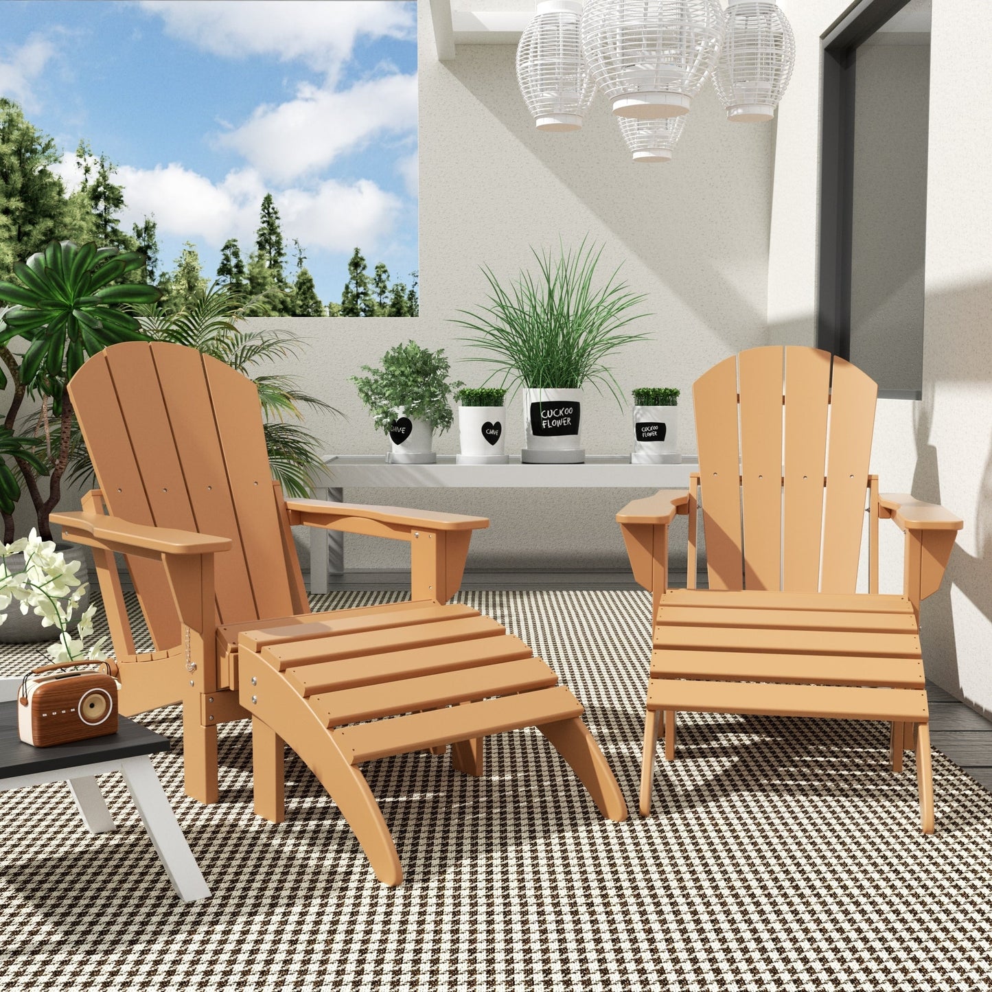 Sedie Adirondack pieghevoli per esterni e patio Polytrends Laguna in HDPE, adatte a tutte le stagioni, con pouf (set da 5 pezzi)