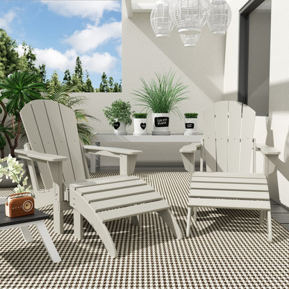 Sedie Adirondack pieghevoli per esterni e patio Polytrends Laguna in HDPE, adatte a tutte le stagioni, con pouf (set da 5 pezzi)