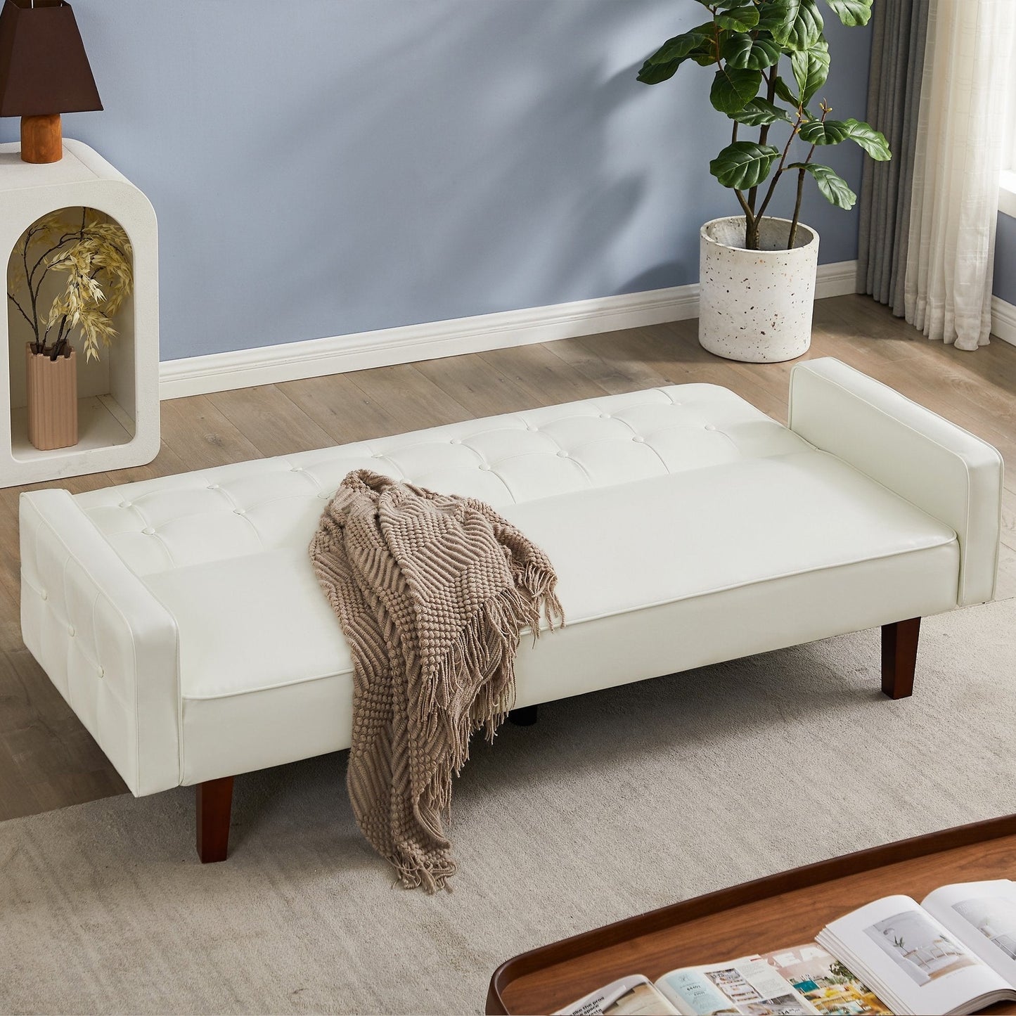 Divano letto futon in PU per soggiorno, divano letto trasformabile in similpelle, imbottito, divano letto futon, trapuntato a canale, futon per camera da letto