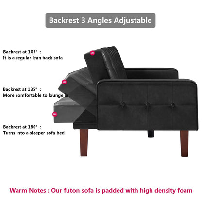 Divano letto futon in PU per soggiorno, divano letto trasformabile in similpelle, imbottito, divano letto futon, trapuntato a canale, futon per camera da letto