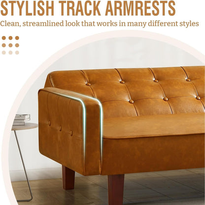 Divano letto futon in PU per soggiorno, divano letto trasformabile in similpelle, imbottito, divano letto futon, trapuntato a canale, futon per camera da letto