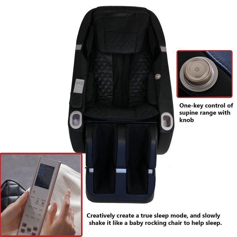 Poltrona massaggiante multifunzione con motore 2D in pelle PU, design salvaspazio, poltrona massaggiante multifunzione a gravità zero con scorrimento su binario