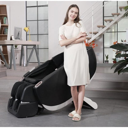 Poltrona massaggiante multifunzione con motore 2D in pelle PU, design salvaspazio, poltrona massaggiante multifunzione a gravità zero con scorrimento su binario