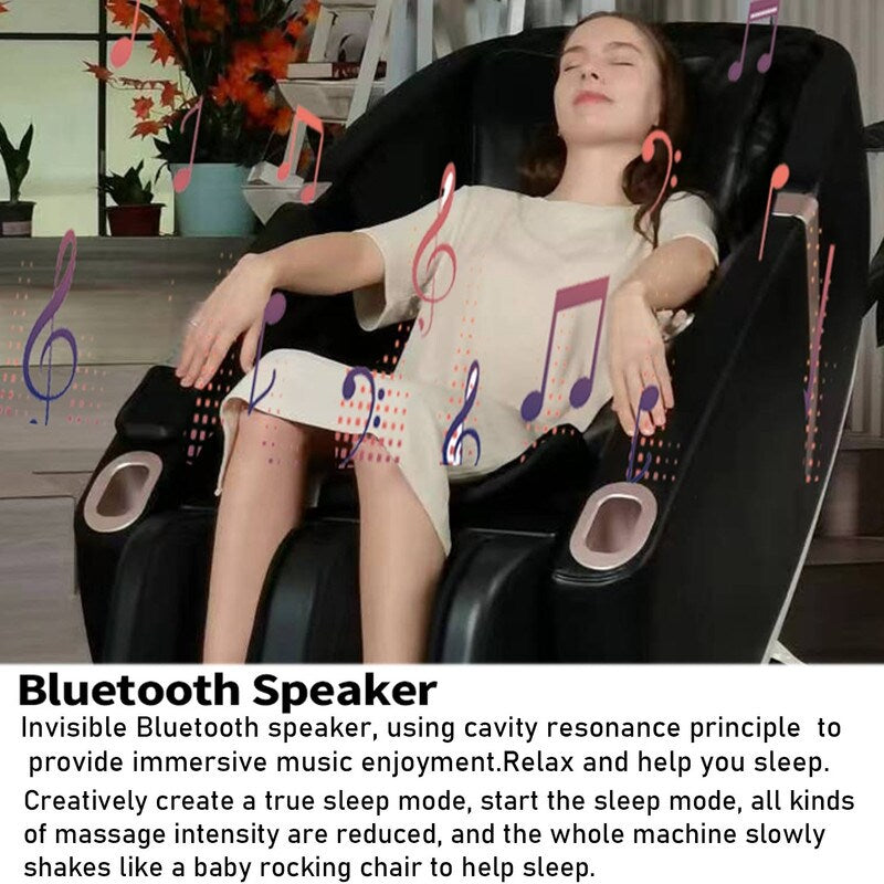 Poltrona massaggiante multifunzione con motore 2D in pelle PU, design salvaspazio, poltrona massaggiante multifunzione a gravità zero con scorrimento su binario