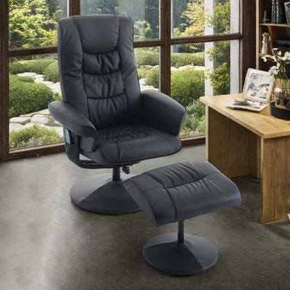 Poltrona reclinabile girevole a 360° in pelle PU con poggiapiedi, massaggio e seduta riscaldata