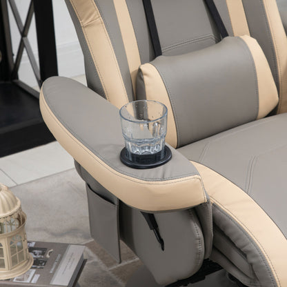 Poltrona reclinabile girevole in similpelle con poggiagambe regolabile, portabicchieri e tasca portaoggetti