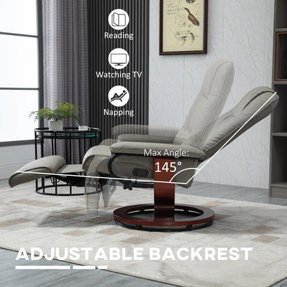 Poltrona reclinabile girevole in similpelle con base in legno, braccioli imbottiti e reclinazione manuale