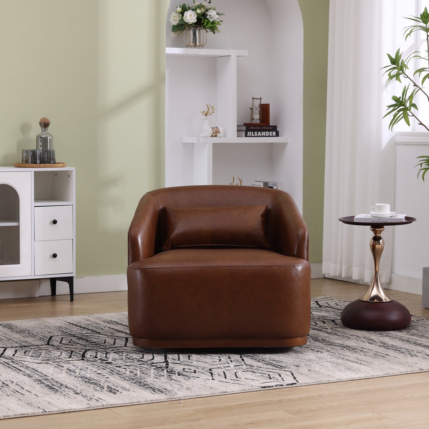 Poltrona girevole in PU, poltrona girevole a 360 gradi per soggiorno o salotto, comoda poltrona con base in metallo