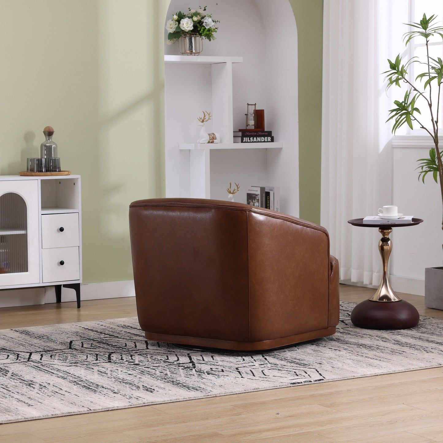 Poltrona girevole in PU, poltrona girevole a 360 gradi per soggiorno o salotto, comoda poltrona con base in metallo