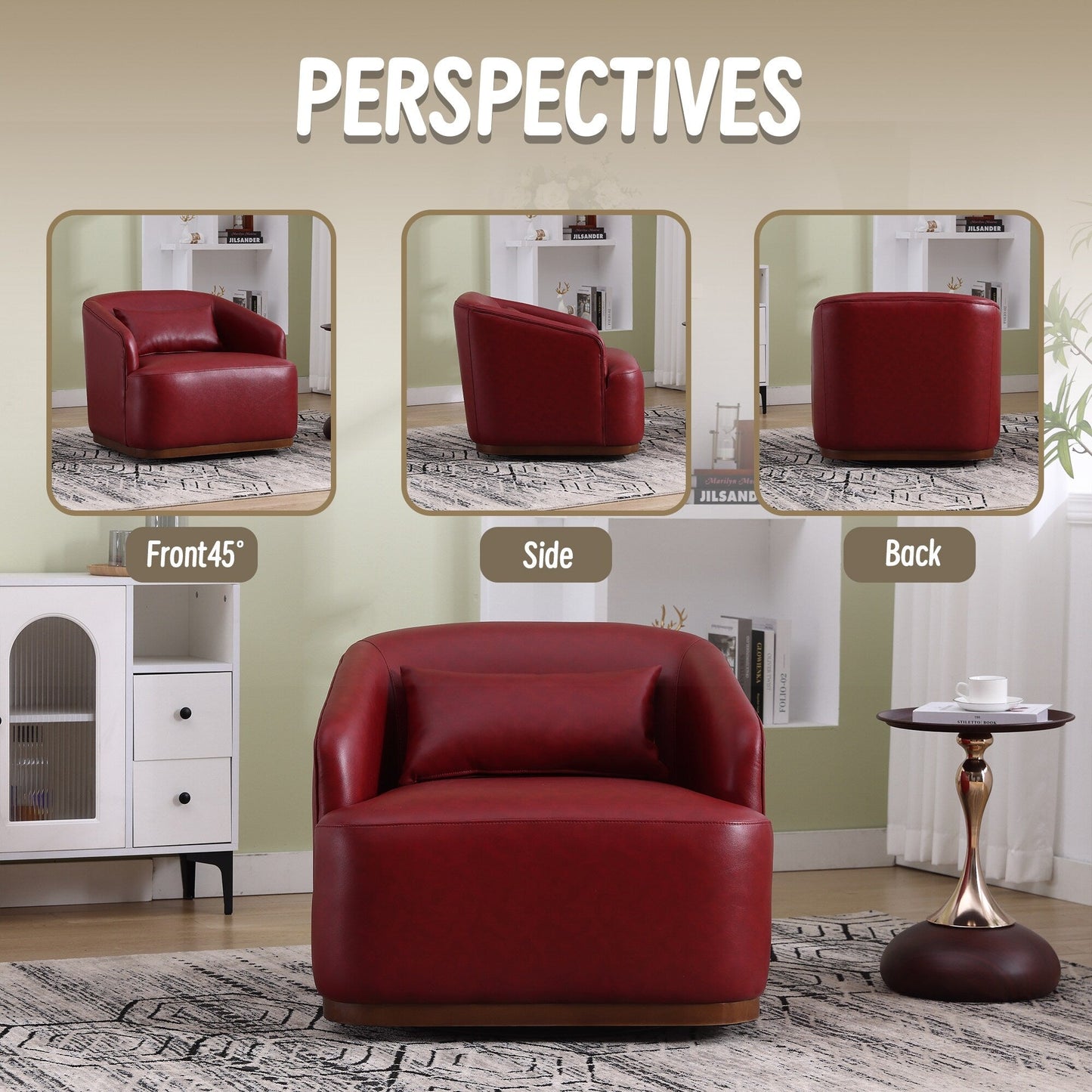 Poltrona girevole in PU, poltrona girevole a 360 gradi per soggiorno o salotto, comoda poltrona con base in metallo