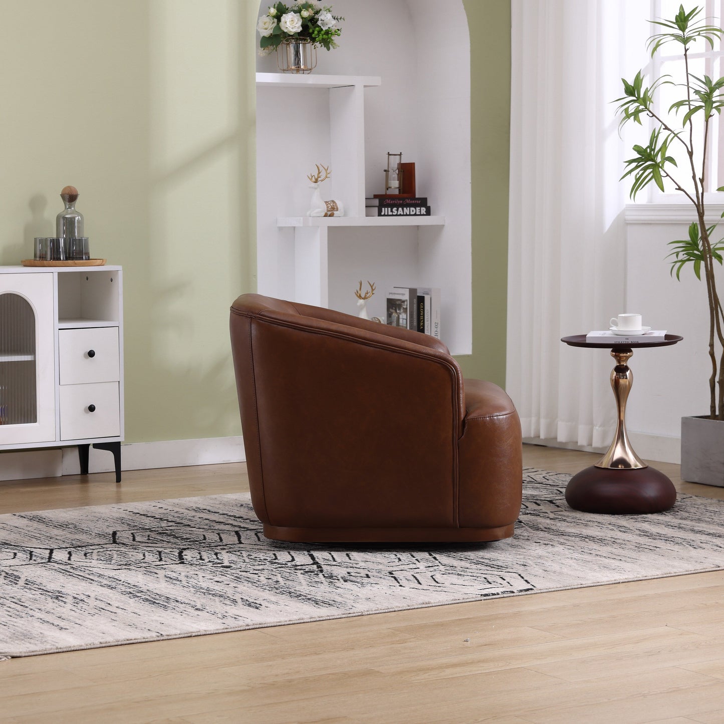 Poltrona girevole in PU, poltrona girevole a 360 gradi per soggiorno o salotto, comoda poltrona con base in metallo