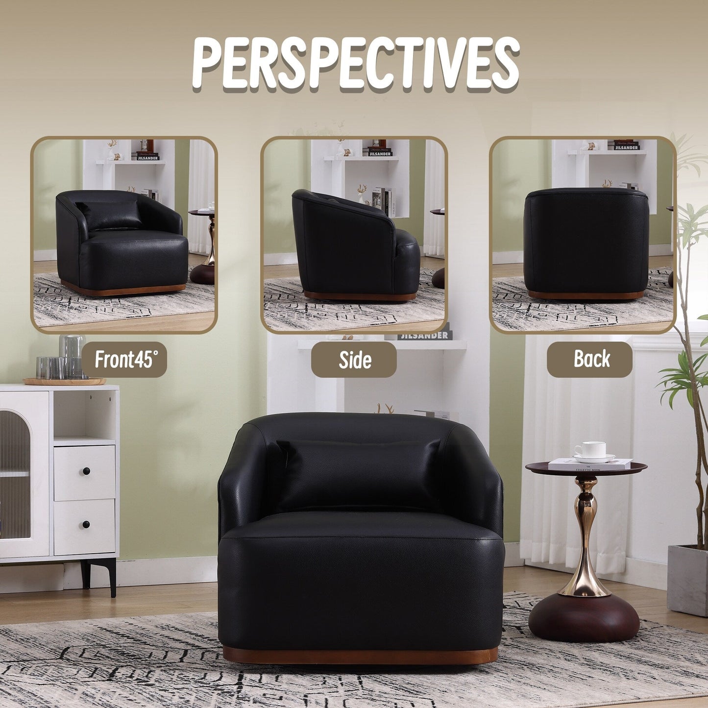 Poltrona girevole in PU, poltrona girevole a 360 gradi per soggiorno o salotto, comoda poltrona con base in metallo