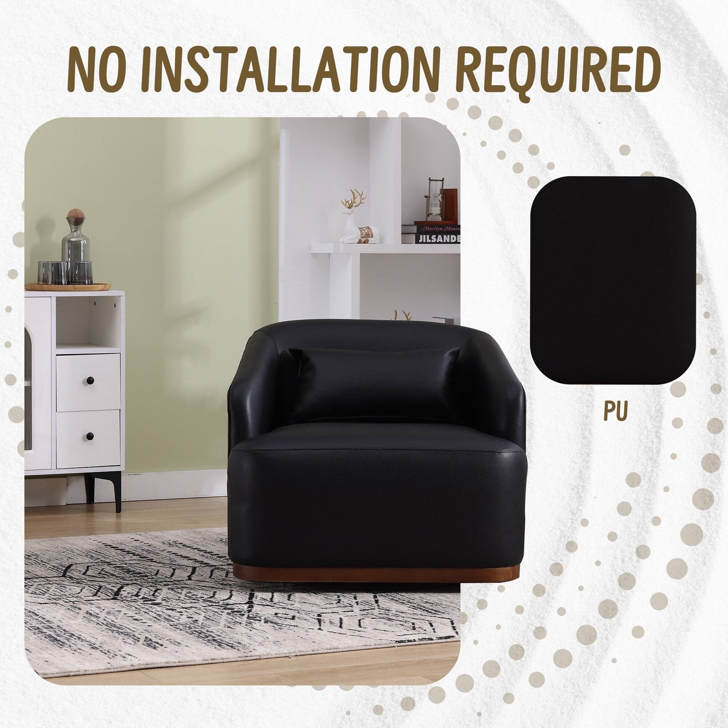 Poltrona girevole in PU, poltrona girevole a 360 gradi per soggiorno o salotto, comoda poltrona con base in metallo