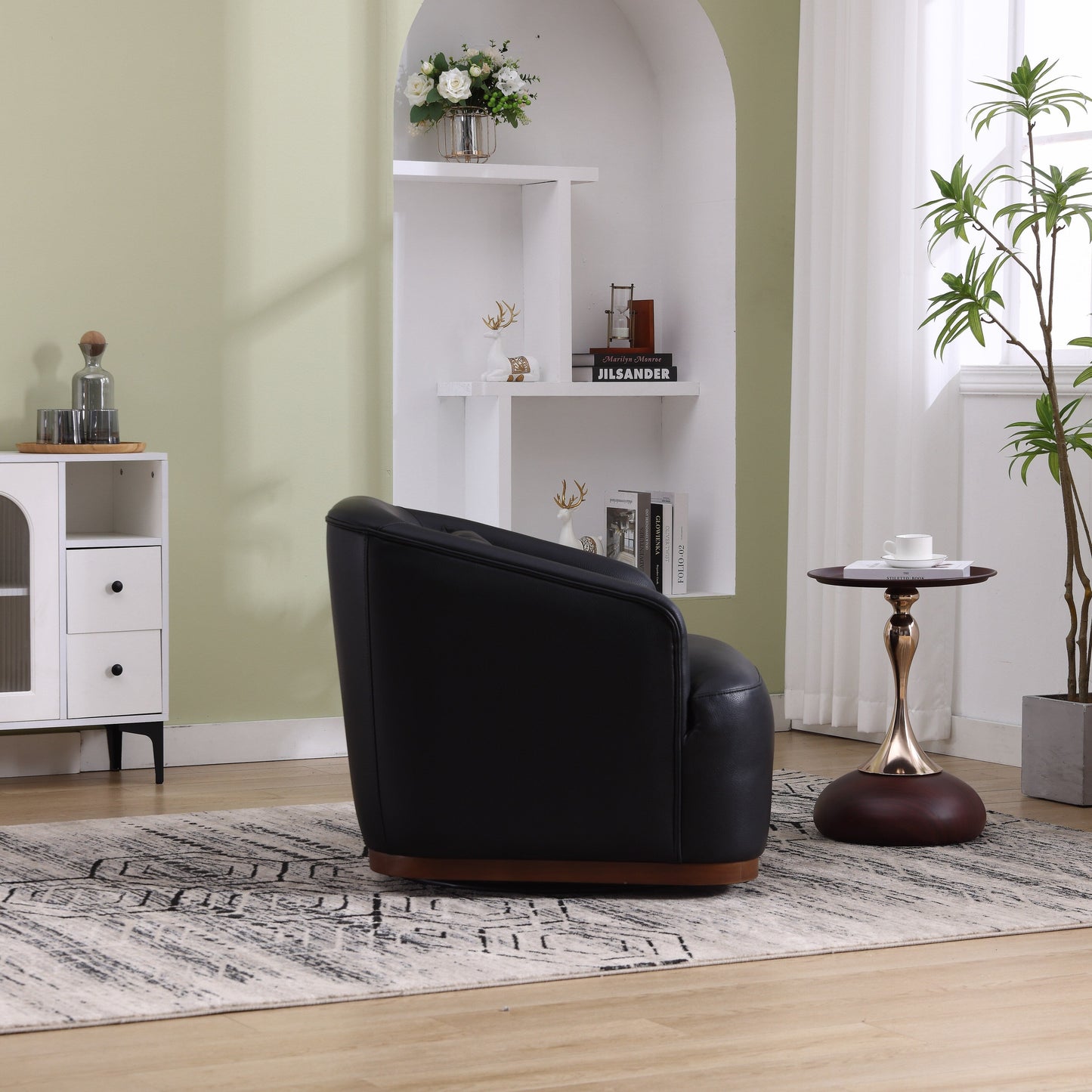 Poltrona girevole in PU, poltrona girevole a 360 gradi per soggiorno o salotto, comoda poltrona con base in metallo