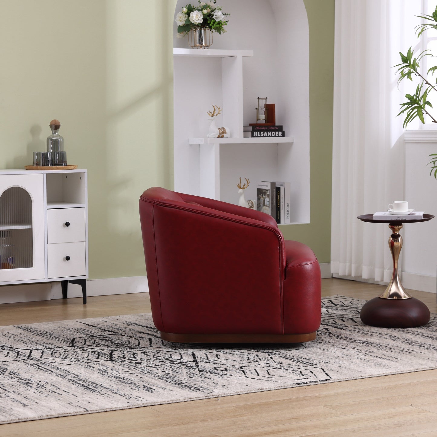 Poltrona girevole in PU, poltrona girevole a 360 gradi per soggiorno o salotto, comoda poltrona con base in metallo