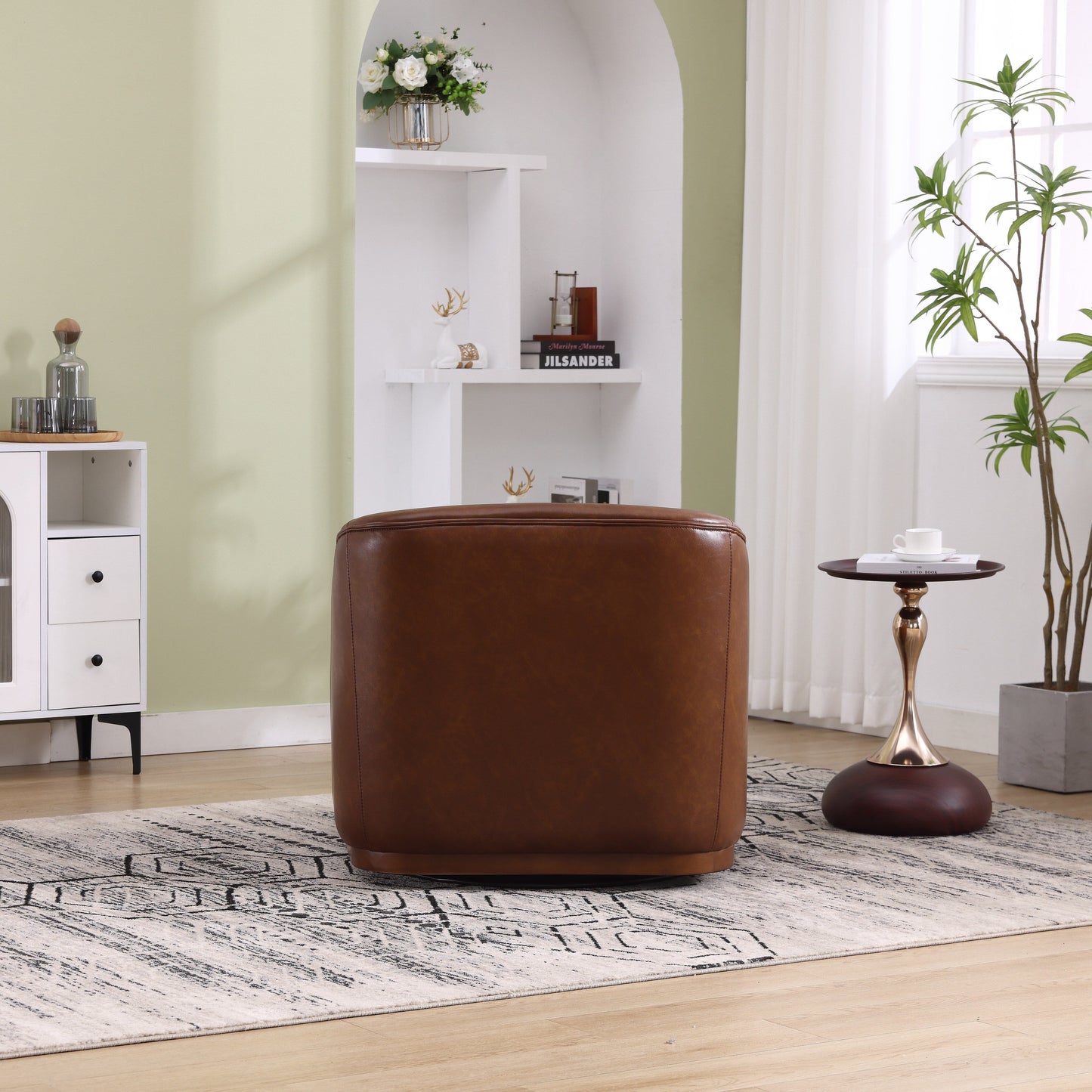 Poltrona girevole in PU, poltrona girevole a 360 gradi per soggiorno o salotto, comoda poltrona con base in metallo