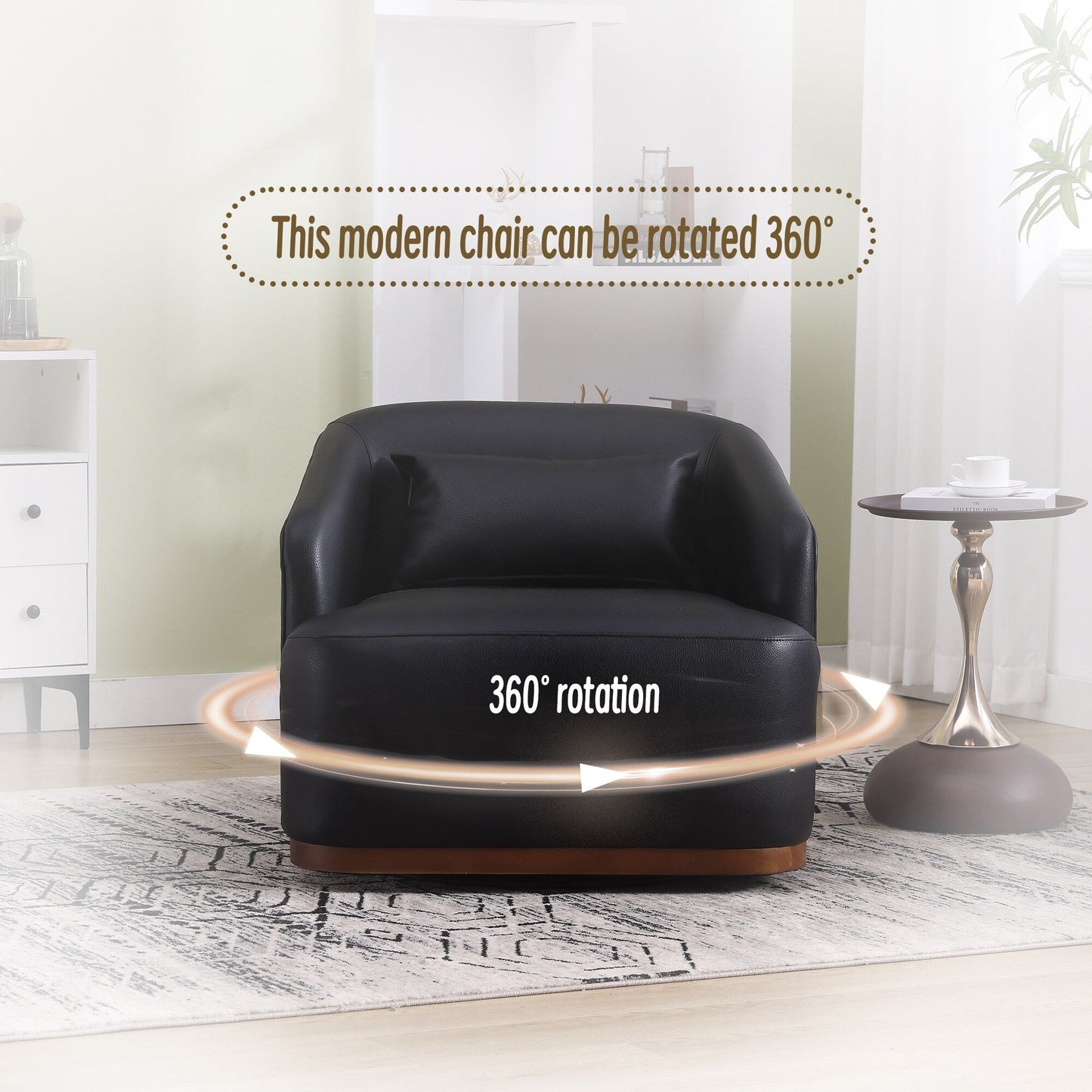 Poltrona girevole in PU, poltrona girevole a 360 gradi per soggiorno o salotto, comoda poltrona con base in metallo