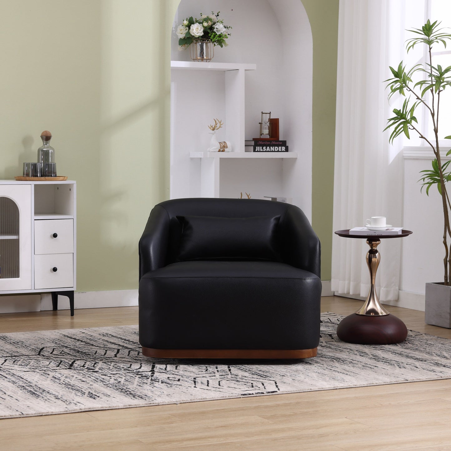 Poltrona girevole in PU, poltrona girevole a 360 gradi per soggiorno o salotto, comoda poltrona con base in metallo