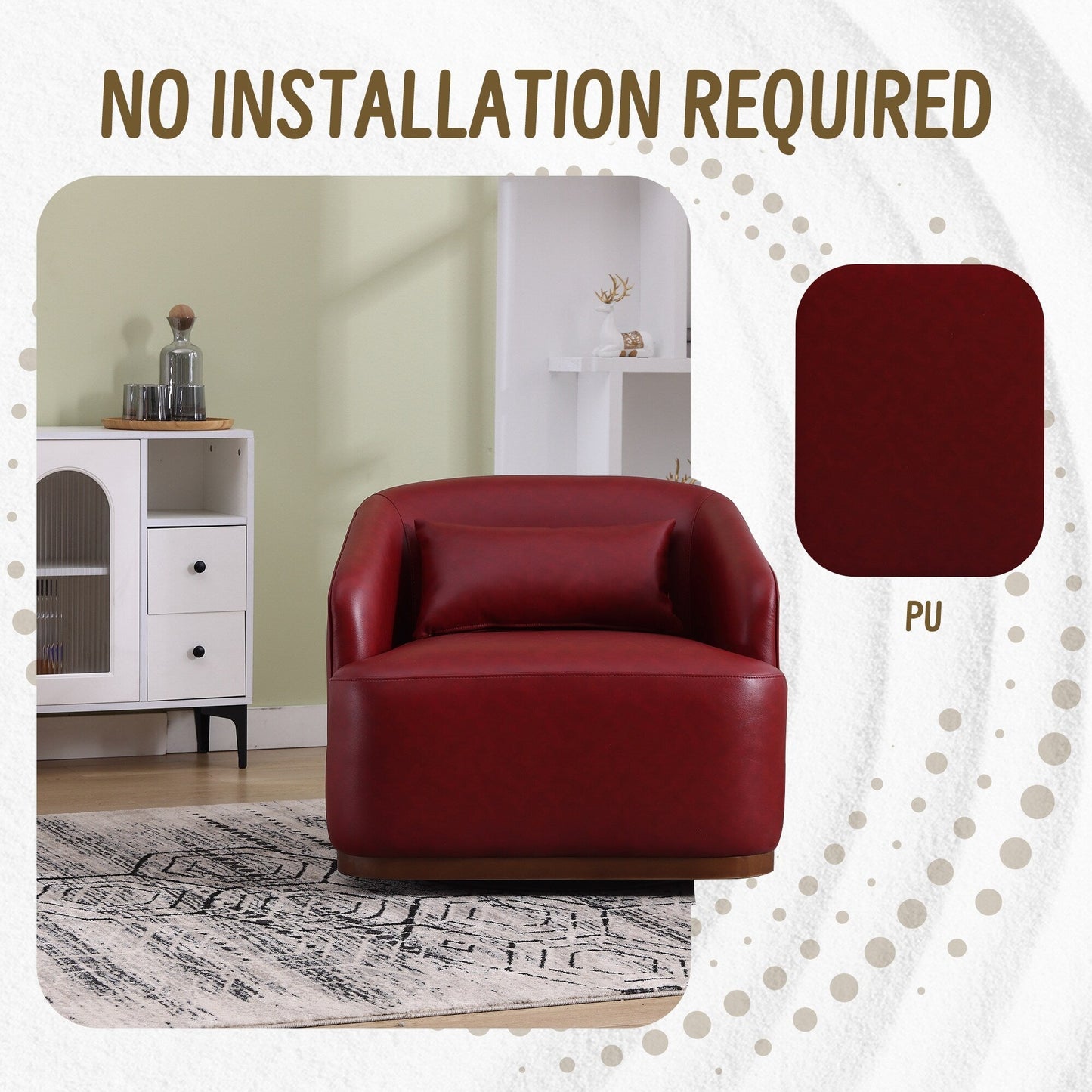 Poltrona girevole in PU, poltrona girevole a 360 gradi per soggiorno o salotto, comoda poltrona con base in metallo