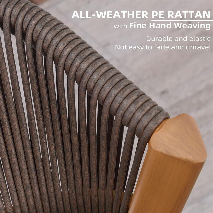 PURPLE LEAF Set da pranzo per esterni, set di mobili da giardino in teak e alluminio, tavolo da pranzo e sedie in vimini