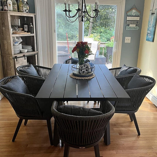 Set da pranzo da giardino PURPLE LEAF 7-11, tavolo con struttura in alluminio, sedie in vimini