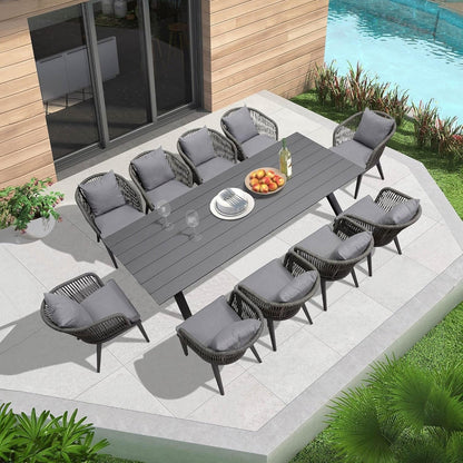 Set da pranzo da giardino PURPLE LEAF 7-11, tavolo con struttura in alluminio, sedie in vimini