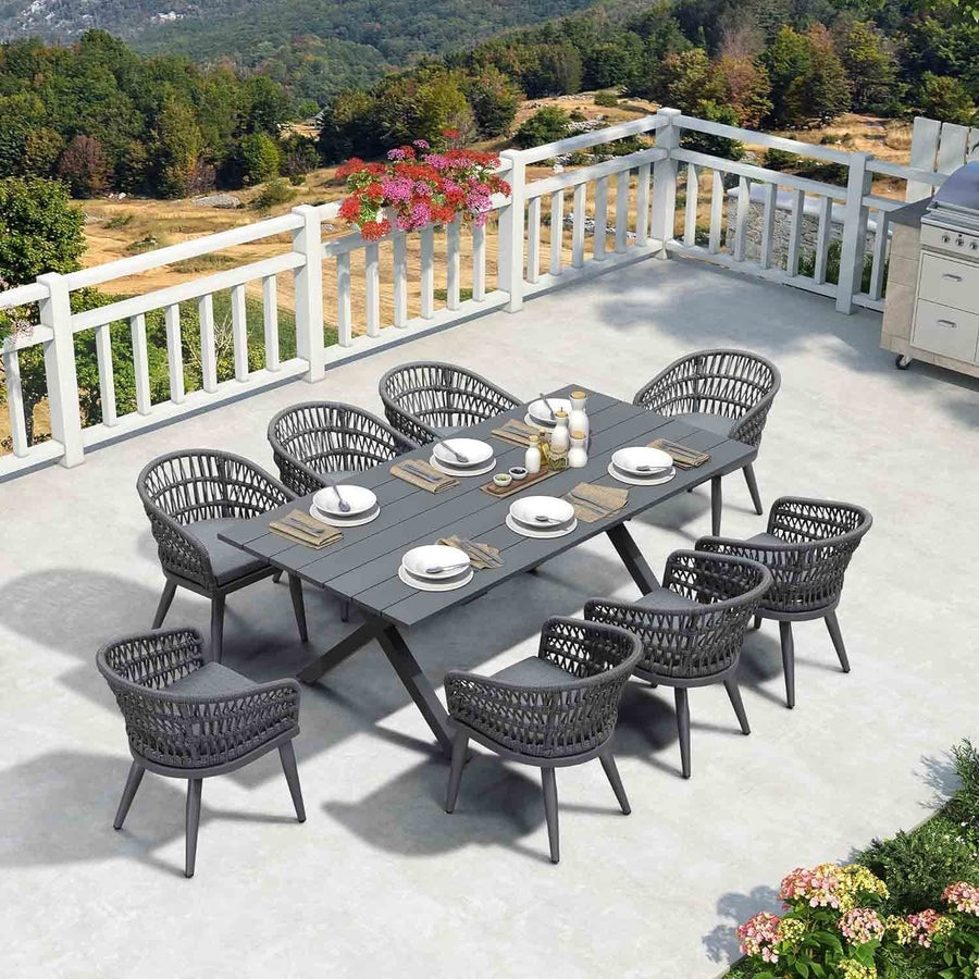 Set da pranzo per esterni in rattan PE PURPLE LEAF con struttura interamente in alluminio