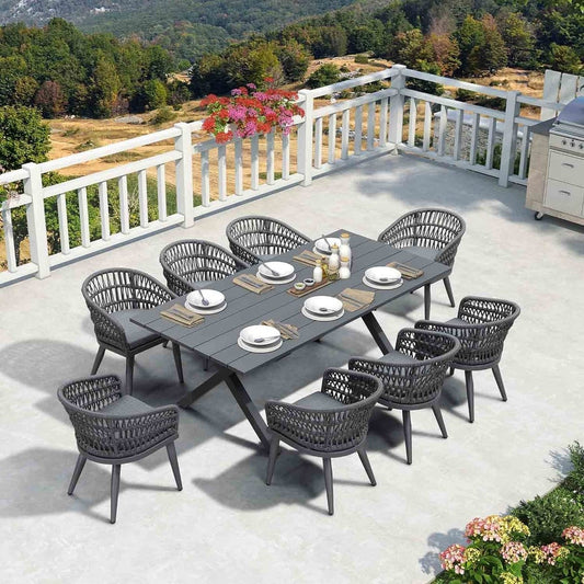 Set da pranzo per esterni in rattan PE PURPLE LEAF con struttura interamente in alluminio
