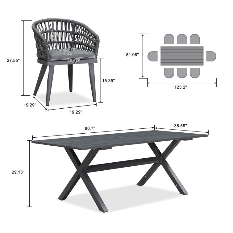 Set da pranzo per esterni in rattan PE PURPLE LEAF con struttura interamente in alluminio