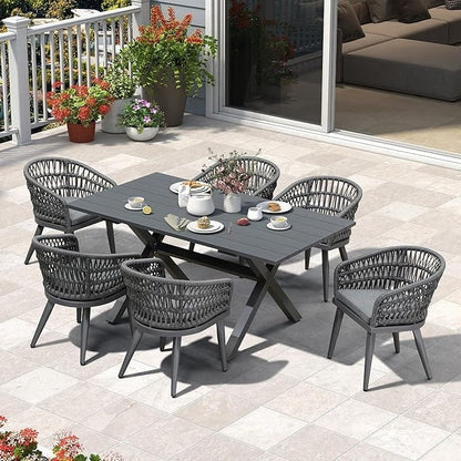 Set da pranzo per esterni in rattan PE PURPLE LEAF con struttura interamente in alluminio