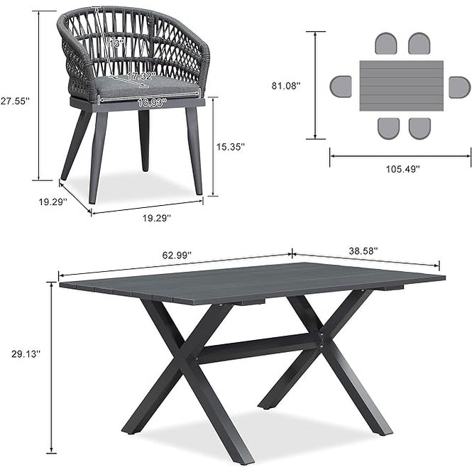 Set da pranzo per esterni in rattan PE PURPLE LEAF con struttura interamente in alluminio