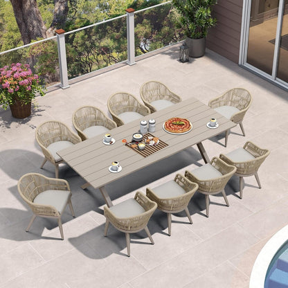 Set da pranzo da giardino PURPLE LEAF da 7 pezzi con tavolo da pranzo quadrato in alluminio per esterni e sedie in rattan intrecciato