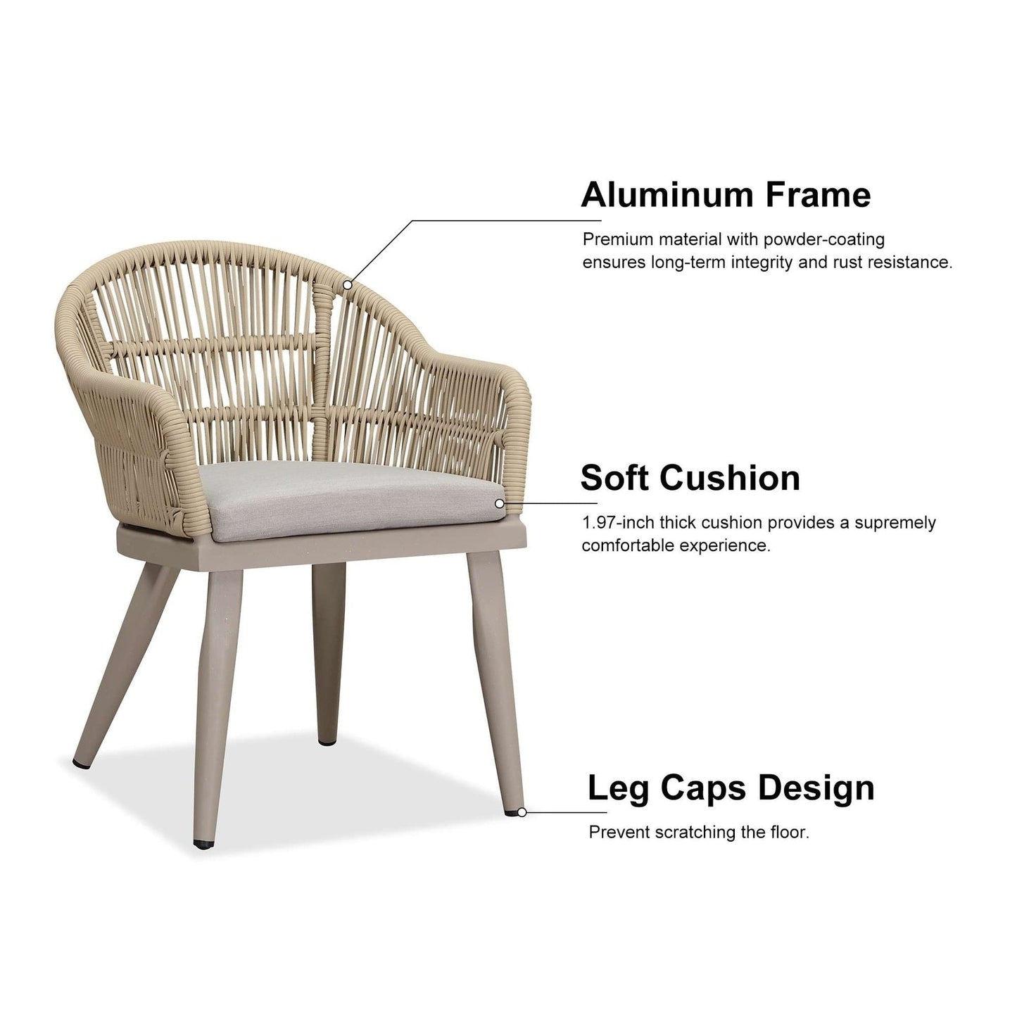 Set da pranzo da giardino PURPLE LEAF da 7 pezzi con tavolo da pranzo quadrato in alluminio per esterni e sedie in rattan intrecciato