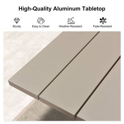 Set da pranzo da giardino PURPLE LEAF da 7 pezzi con tavolo da pranzo quadrato in alluminio per esterni e sedie in rattan intrecciato