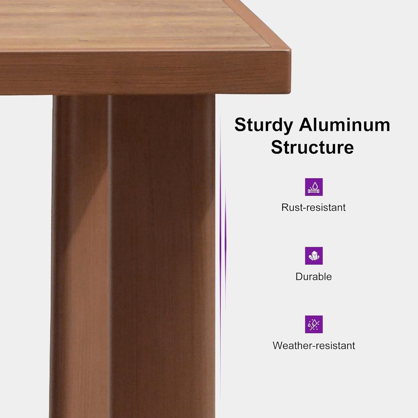 Set da pranzo PURPLE LEAF con tavolo rettangolare in metallo e sedie in vimini e rattan per veranda esterna, set di mobili da esterno moderni