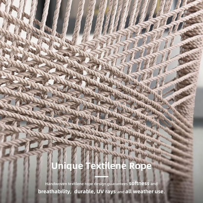 Set da pranzo PURPLE LEAF con tavolo rettangolare in metallo e sedie in vimini e rattan per veranda esterna, set di mobili da esterno moderni