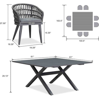 Set da pranzo per esterni in rattan PE PURPLE LEAF con struttura interamente in alluminio
