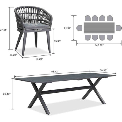 Set da pranzo per esterni in rattan PE PURPLE LEAF con struttura interamente in alluminio