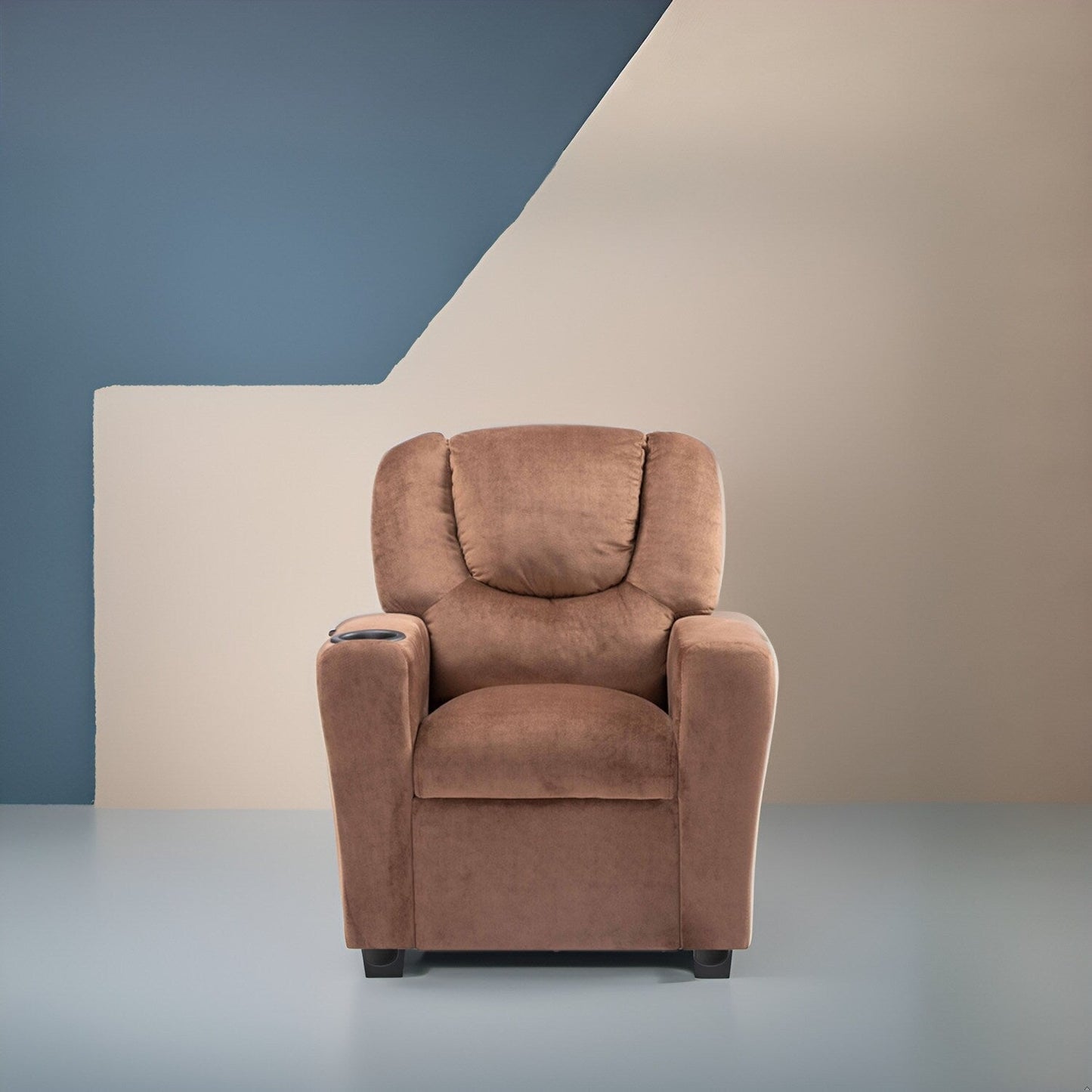 Poltrona reclinabile in PVC per bambini con funzione di reclinazione push-back, portabicchieri e comodo poggiapiedi